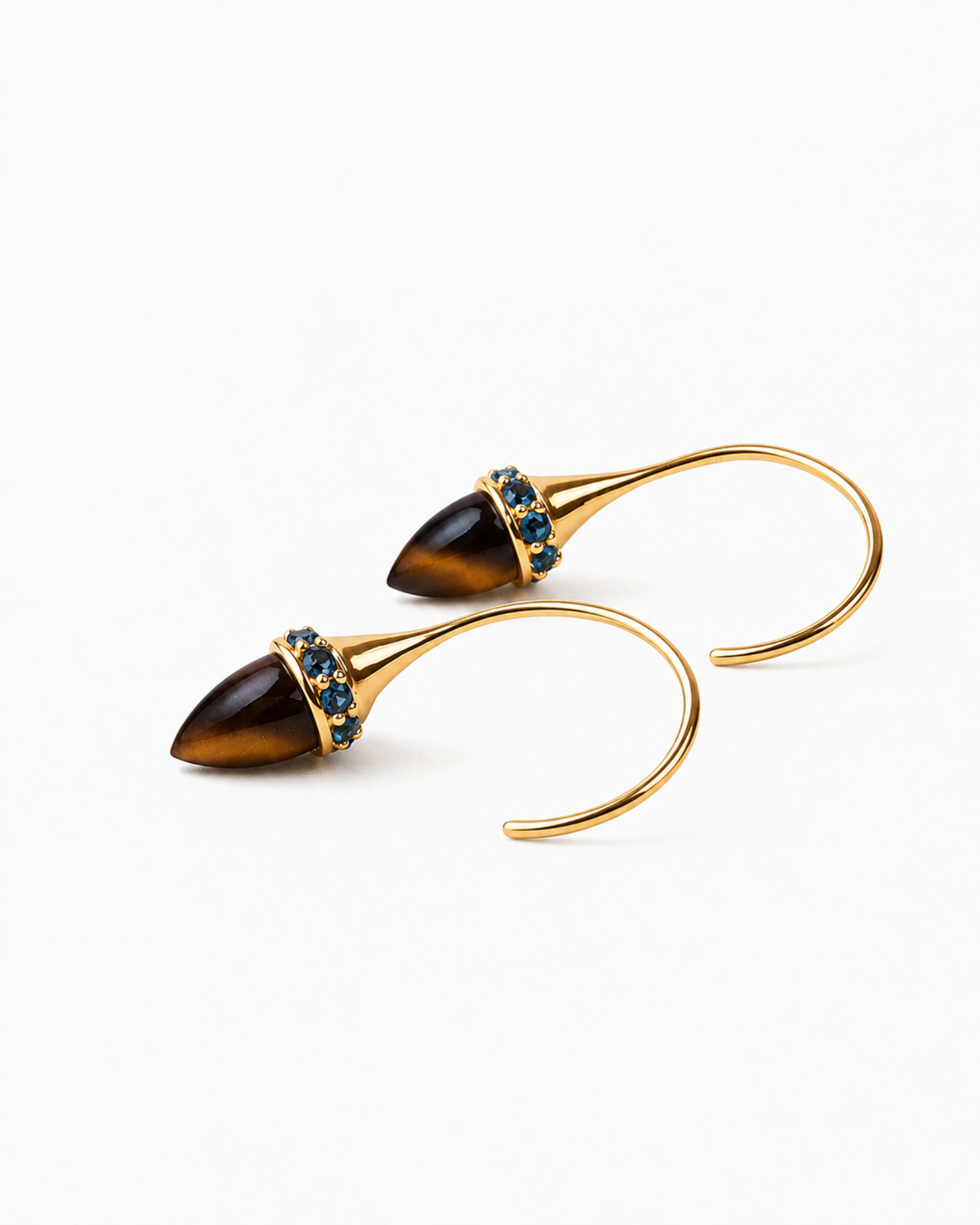 Nas Mini Vermeil Hoops – Tiger Eye & London Blue Topaz
