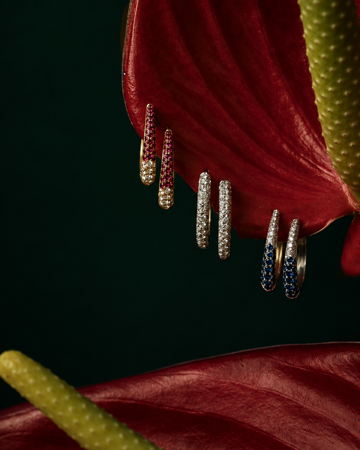 Diamond & Blue Sapphire Hoops - 14k Gold